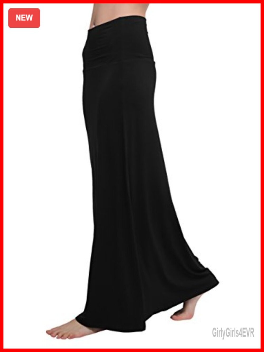 Women's High Waist Flare Maxi Skirt Fold Over Spandex Comfy Long
